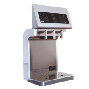 Tapptorn Dublin en modern vattenautomat med touchfunktion, erbjuder användarvänlig kontroll via en touchpanel. Modellen är programmerbar för specifika mängder, idealisk för att fylla både karaffer och vattenglas