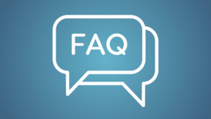 Blå bakgrund med vita chatbubblor med text 'FAQ'