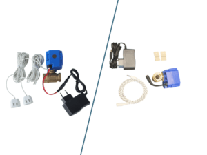 Läckskydd alternativ. 1. med 2 sensorer. 2. med sensortråd.